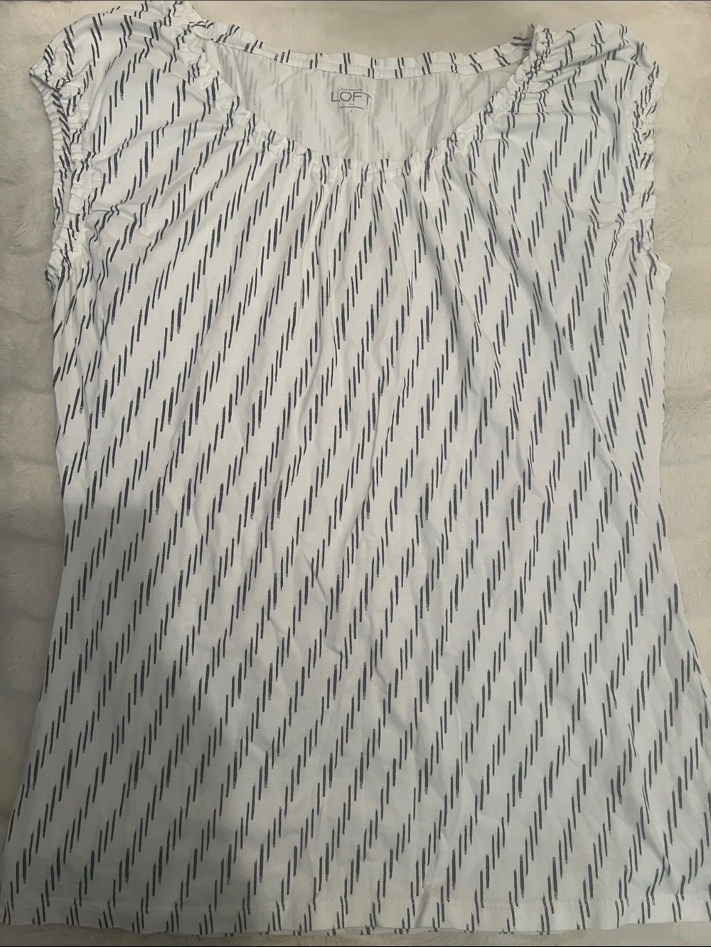 LOFT White Blouse with Navy Stripes